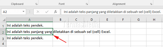 Sisipkan teks panjang di sel Excel