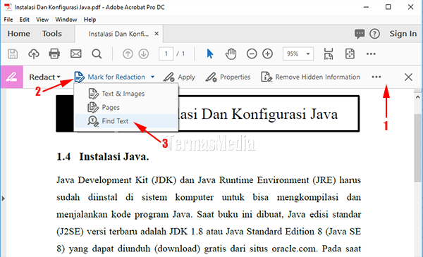 Mencari dan menghapus teks di dokumen PDF dengan Adobe Acrobat