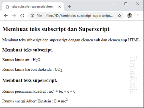 Cara membuat teks subscript atau superscript dengan HTML