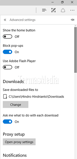 Mengubah folder unduhan di browser Microsoft Edge