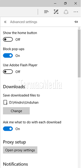 Mengubah folder unduhan di browser Microsoft Edge