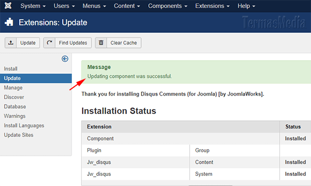 Cara memperbarui (update) ekstensi di CMS Joomla