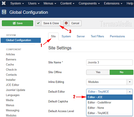 Cara mengganti editor default di CMS Joomla