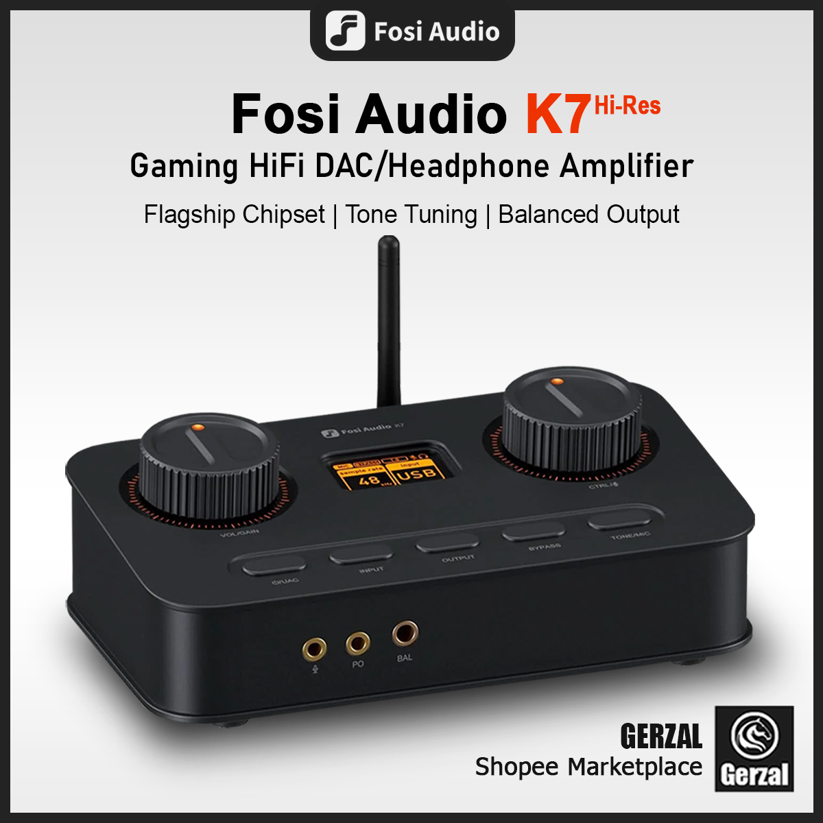 Fosi Audio K7 Amplifier Headphone Hi-Fi Gaming DAC Bluetooth LCD Display
