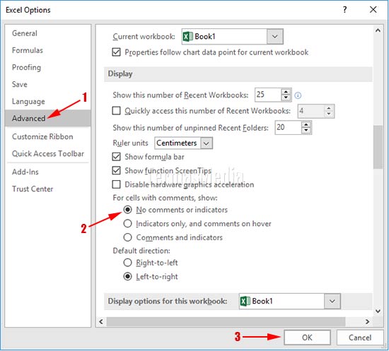 Menampilkan atau menyembunyikan komentar dan indikator komentar di Microsoft Excel