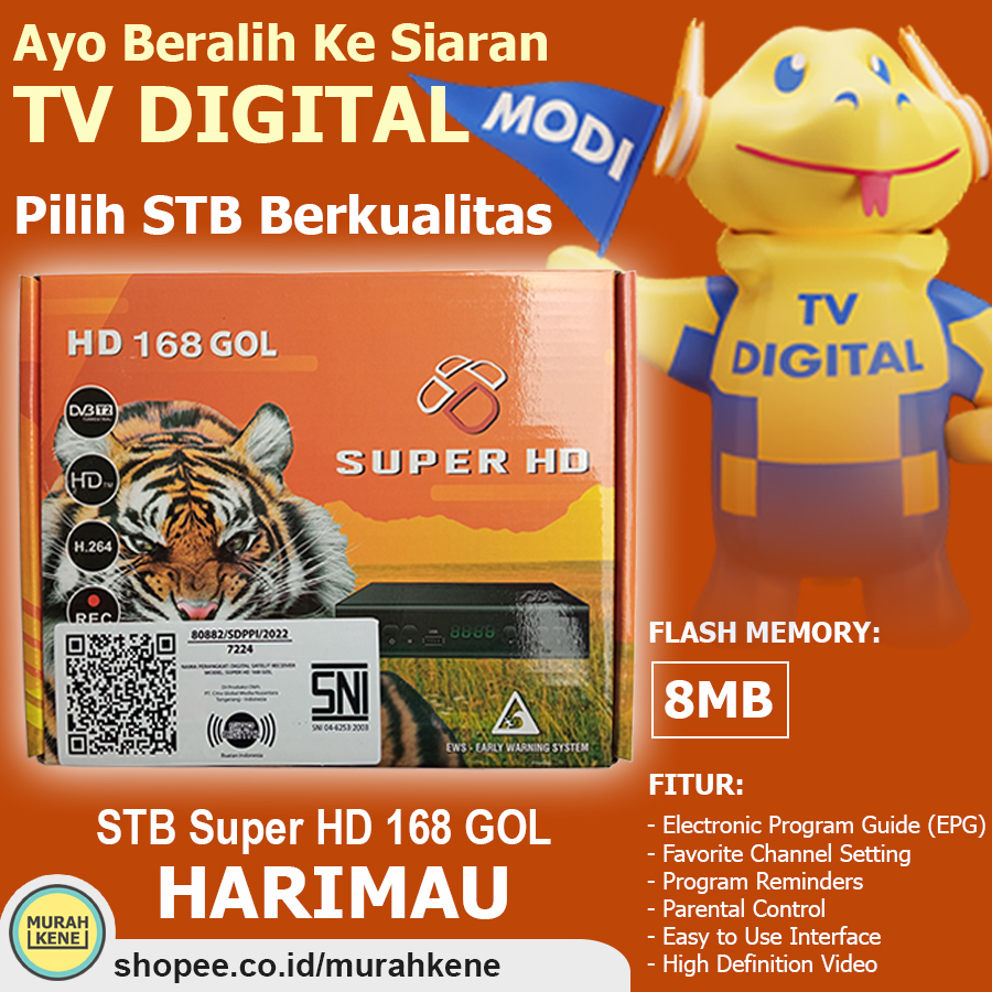 Set Top Box STB Super HD 168 GOL Harimau flash memory 8 MB