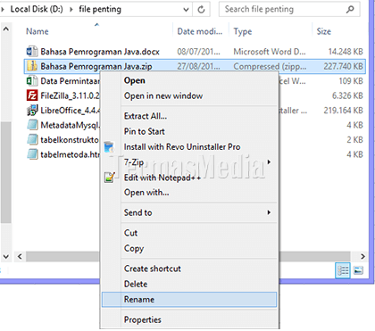 Mengkompres (zip) dan mengekstrak (unzip) file-file di Windows
